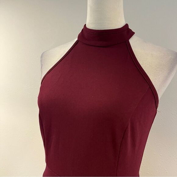 WOOSEA halter High Neck Split Bodycon Mermaid Evening Cocktail Long Dress - Picture 2 of 15